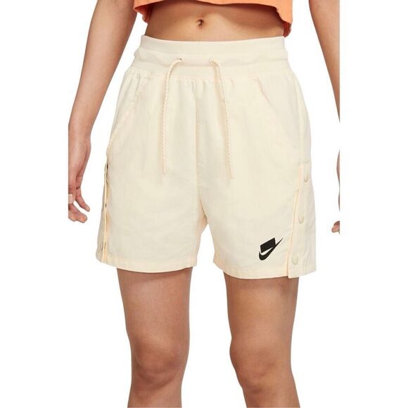 Nike Sportswear Women’s M Side Snaps Athletic Pull On Shorts Drawstring Cream - Picture 1 of 11
